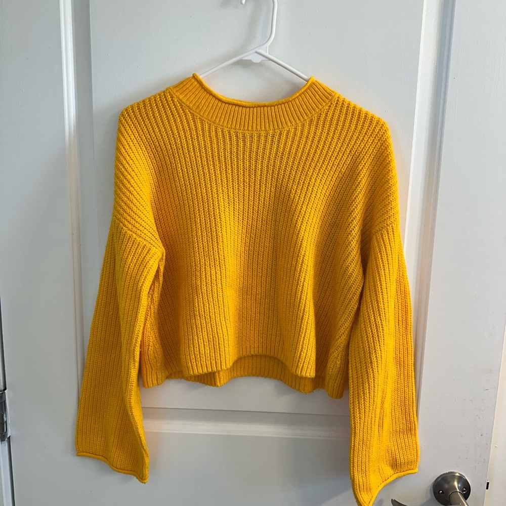 Vero Moda Yellow Cropped Rib-Knit Sweater